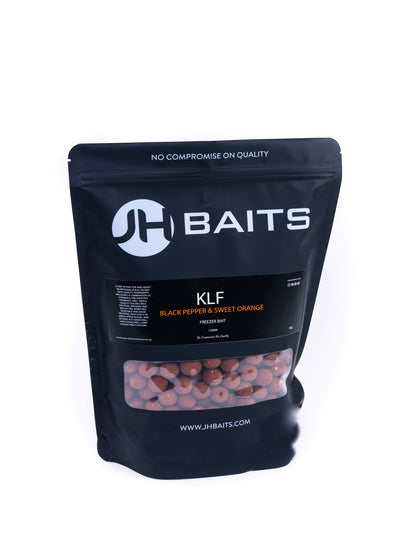 JH Baits KLF Back Pepper & Sweet Orange Boilies for carp fishing. High quality Carp bait 
